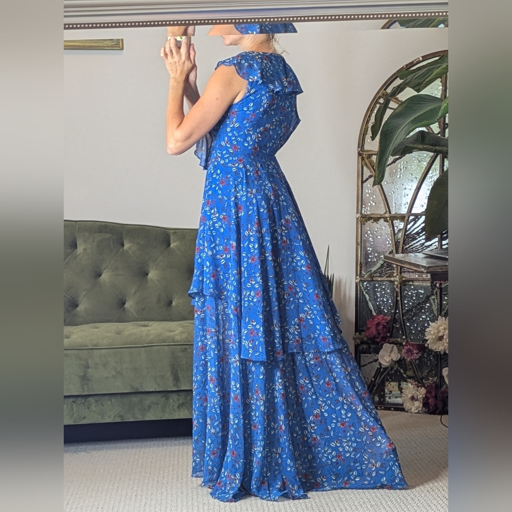 Lulu's Floral Ruffle Hi-Lo Dress Size XS Blue Vacation - Picture 11 of 13